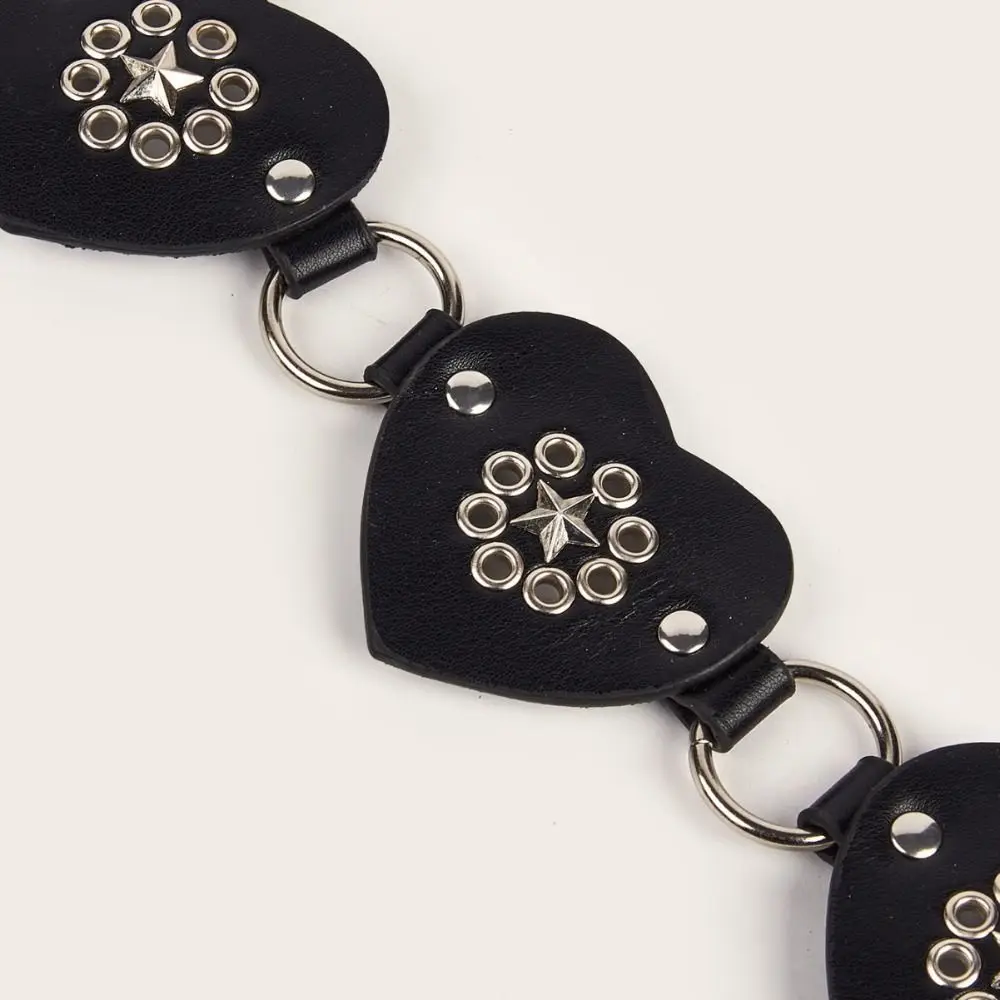 

Fashion Metal Rivet Belt Y2K Spice Girls Heart Belt Boho Style Love PU Leather Waistband Dress