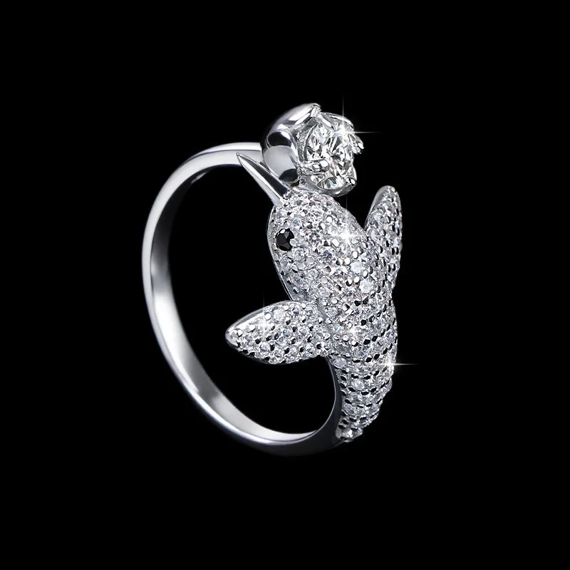 

ZFSILVER Fashion s925 Silver Classic Moissanite Trendy Design Folphin Tail Ring For Women Charms Wedding Party Jewelry Gift A167