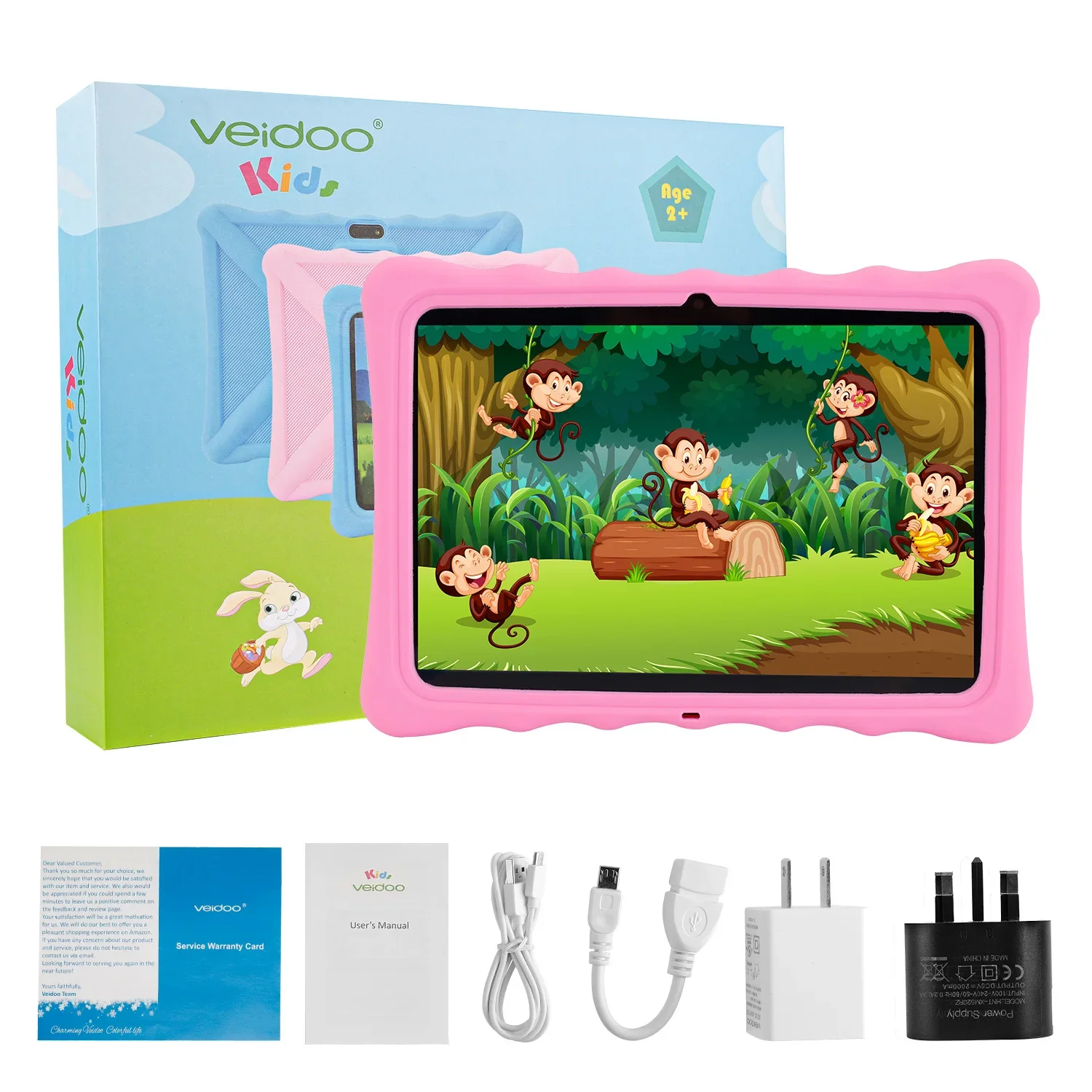 Veidoo nuovo Tablet per bambini economico da 10 pollici 2 + 32GB con custodia in Silicone Tablet Pc Android Quad Core per l'apprendimento educativo dei bambini