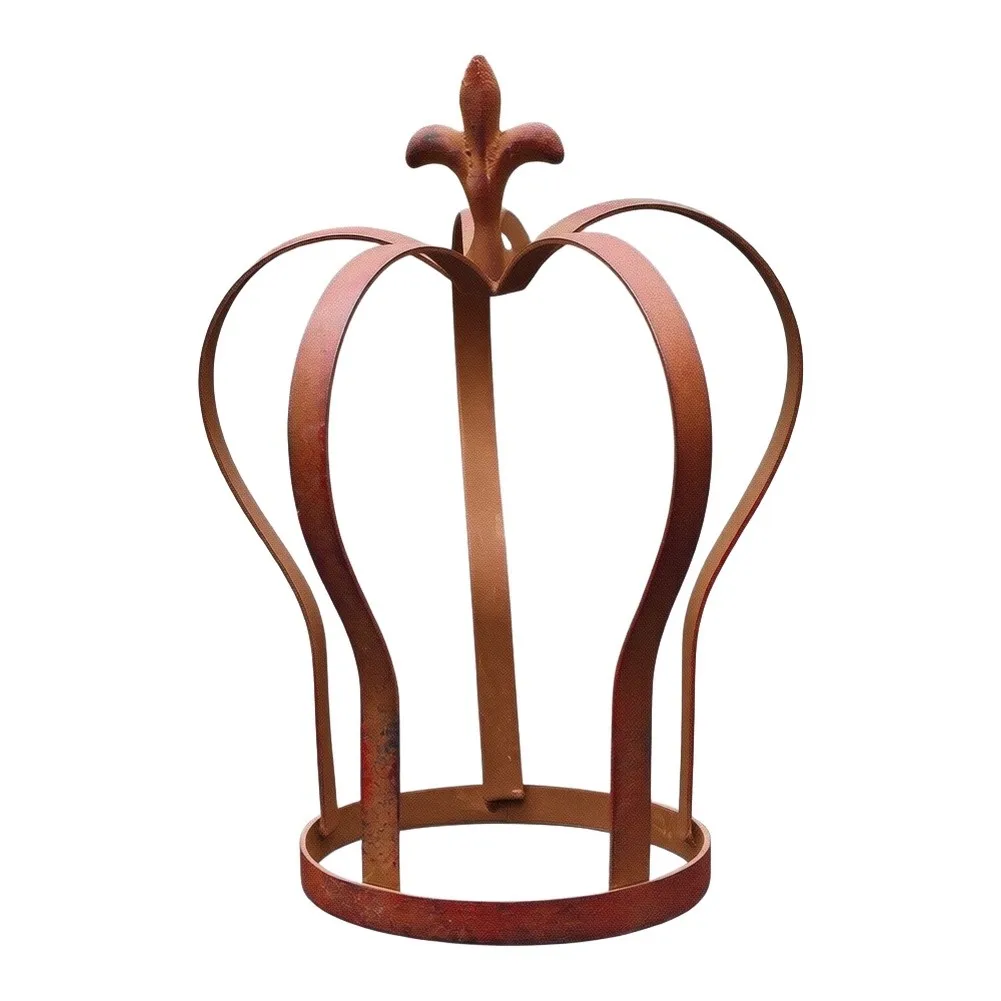 Decorative Flower Pot Rack Outdoor Plant Stand Rustic Crown Plant Stand Iron Construction Vintage Aesthetic Compact Footprint