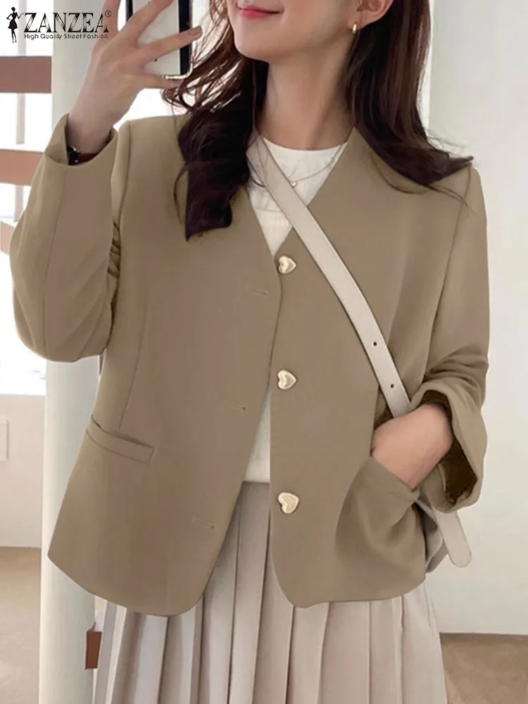 ZANZEA Blazer Casual da donna elegante manica lunga con scollo a V abbottonato giacche da abito solido 2024 autunno moda coreana abbigliamento da