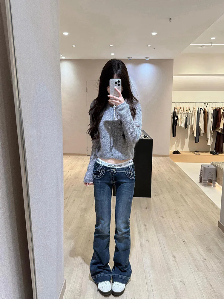 

Low Waist Bell Bottom Jeans Women's Slimming Elastic Wide Leg Pants American Style Hot Girl Cotton Stretch Denim Autumn New A...