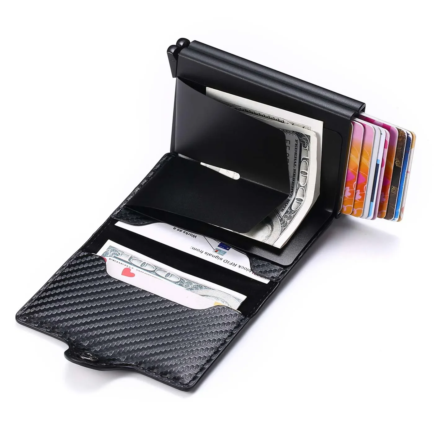 Custom Personalized Gift Rfid Men Card Wallets Free Name Engraving Carbon Fiber Slim Mini Wallet 12 Card Holders Small Money Bag - Image 3