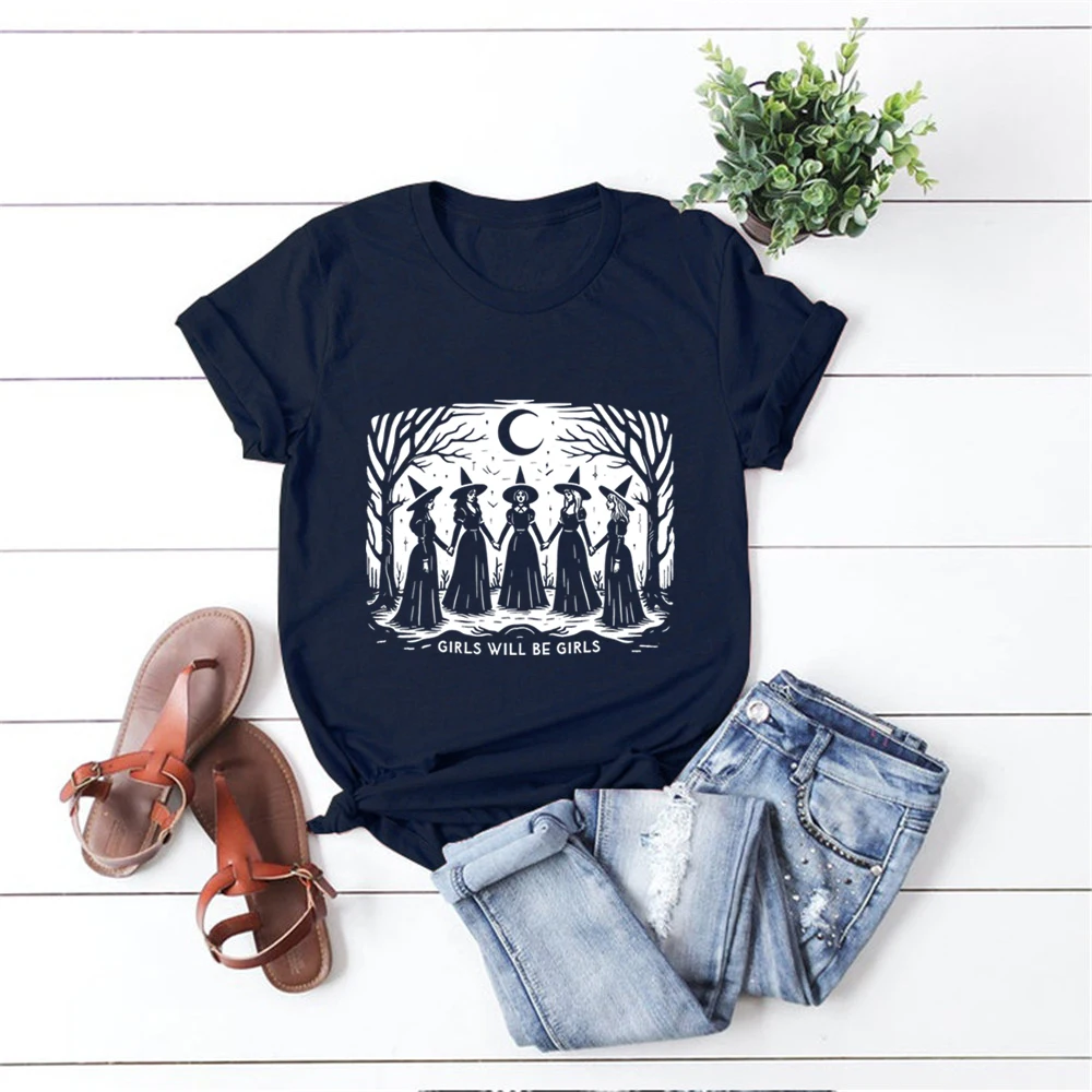Camicia da strega di Halloween Le ragazze vintage saranno ragazze T-shirt da strega T-shirt femminista da donna Camicie estetiche ibiche Top per la stagione spettrale