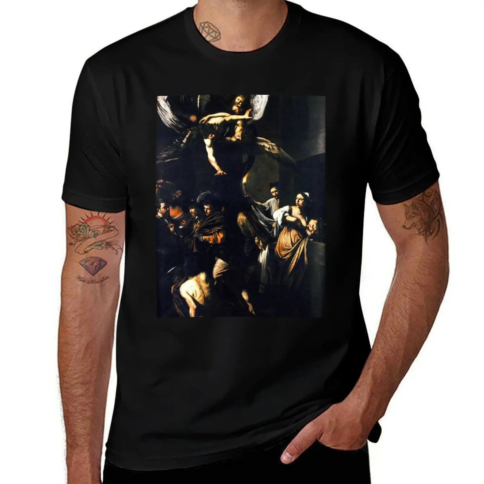 High Resolution Caravaggio The Seven Works Of Mercy 1607 T-Shirt Plus Size Street Style Tee T-Shirt