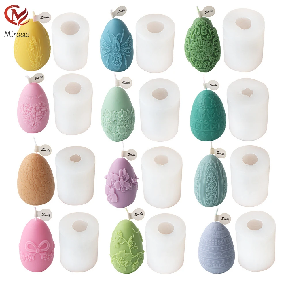 

Mirosie Silicone Easter Embossed Easter Egg Candle Molds DIY Aromatherapy Plaster Graffiti Eggs Candle Making Kit Silicon Mold