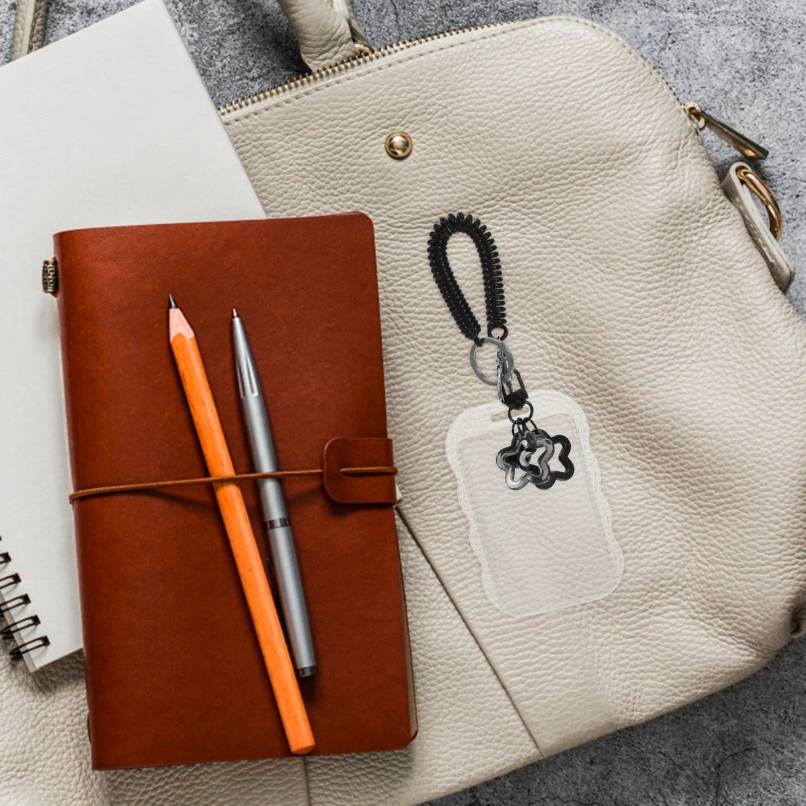 

2Pcs Keychain Photo Card Holder Clear Acrylic Id Protector Star Design for School Office Use Transparent Card Sleeve Badge