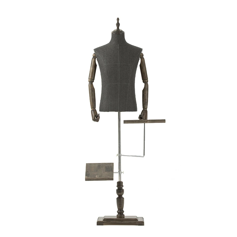 3 in 1 Fabric Cover Male Half-body Mannequin with Wooden Base for Wedding Suit Clothing Display Dummy Model Dress Form