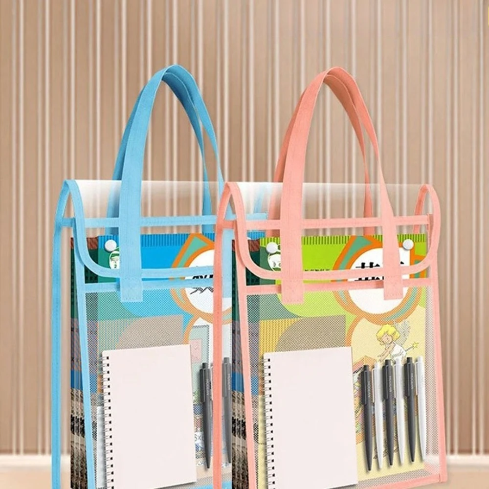 Vertical Transparent Double Layer Document Tote Bag Portable Student Exam Paper Art Book Storage Tutorial Handheld Organizer