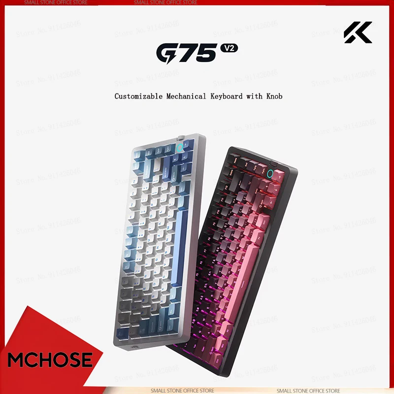 Mchose G75 V2 Customizable Tri-Mode Mechanical Keyboard Side-Engraved Wireless Bluetooth Gaming Keyboard