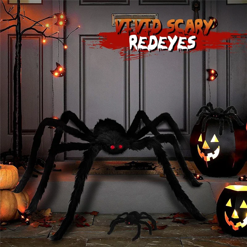 ABLK Decoraciones de Halloween Arañas peludas, 3 paquetes de araña gigante Decoración de Halloween falsa para patio interior al aire libre