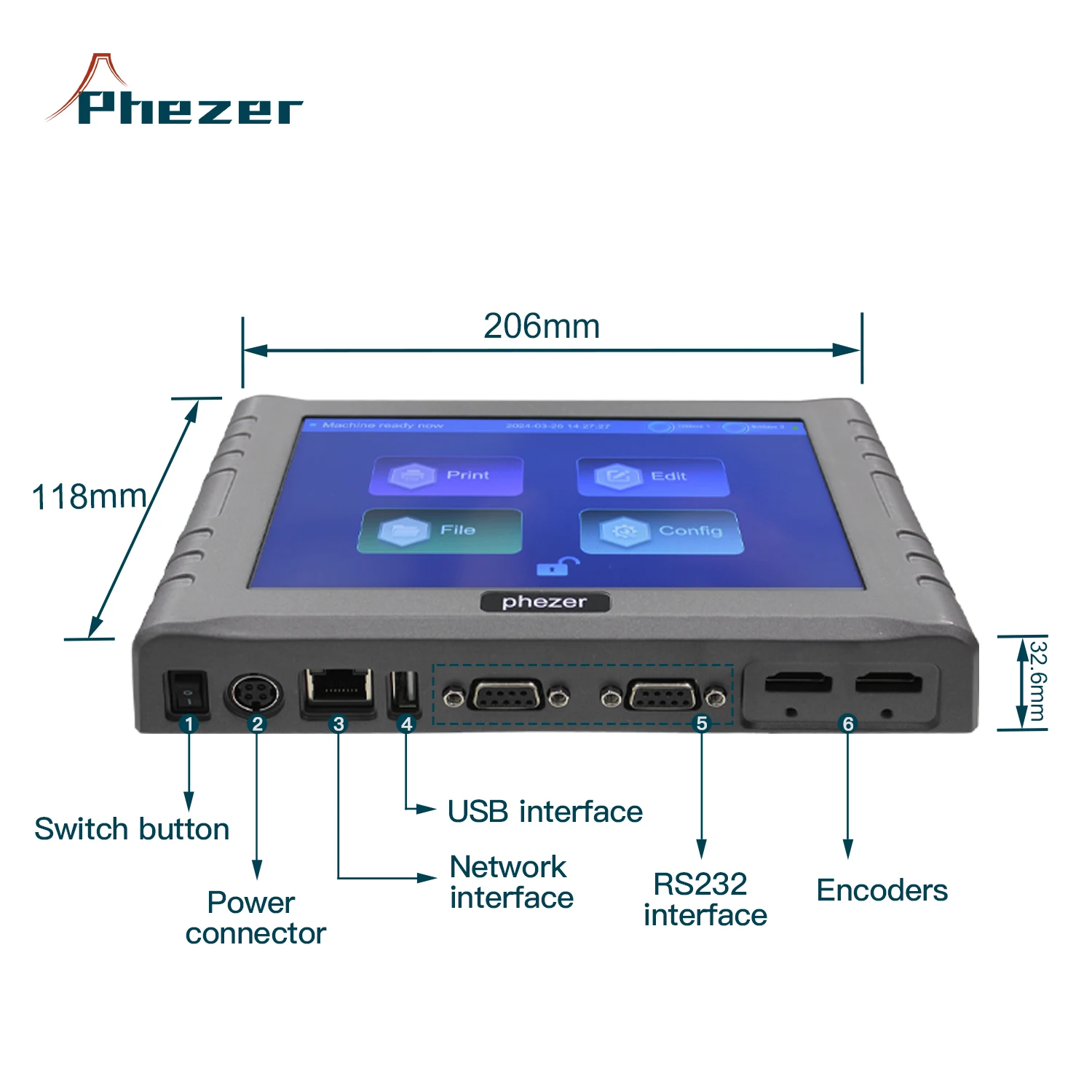 Phezer P260E 12.7/25.4mm Coding and Marking QR Code Barcode Serial Number Expiration Date Label Printer Online Inkjet Printer