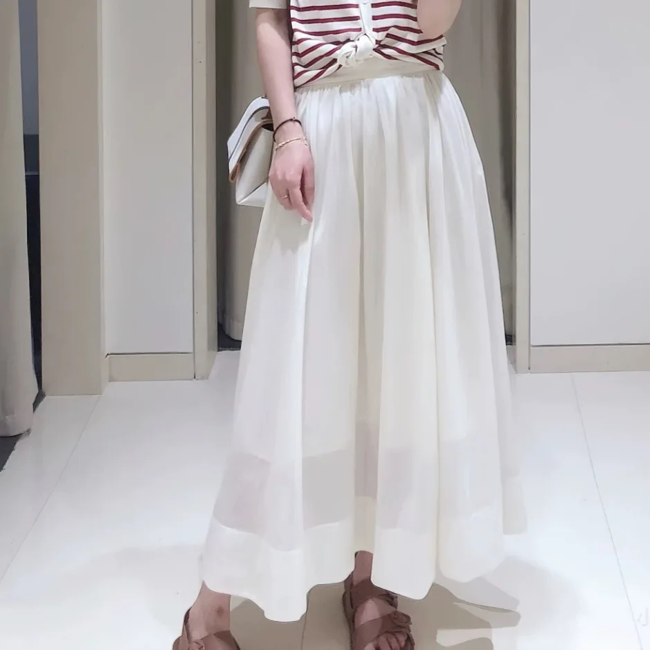 

Dave&di Skirt Woman Clothing Faldas Skirts Summer New Elegant And Simple Commuting Silk Cotton Kegen Solid Color Skirt