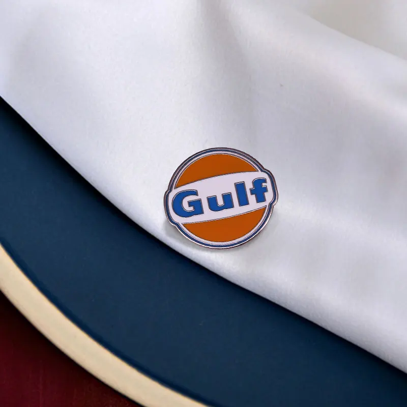 Vintage Round Gulf Pin Motor Oil Car Gas Logo Badge Great Work Uniform Accessory