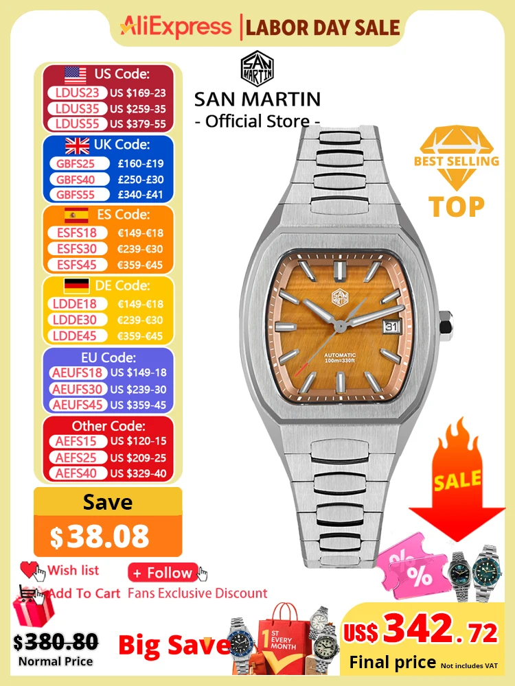 San Martin 39,5 mm Tonneau Luxus Herrenuhr Mineral Zifferblatt Casual Sports PT5000 SW200 Automatische mechanische Saphir Leuchtend SN0145