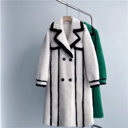 High end Women's Wool Jacket 2026 Winter Fashion Temperament Coats Ladies Double breasted Sheep Shearing velvet Long Overcoat