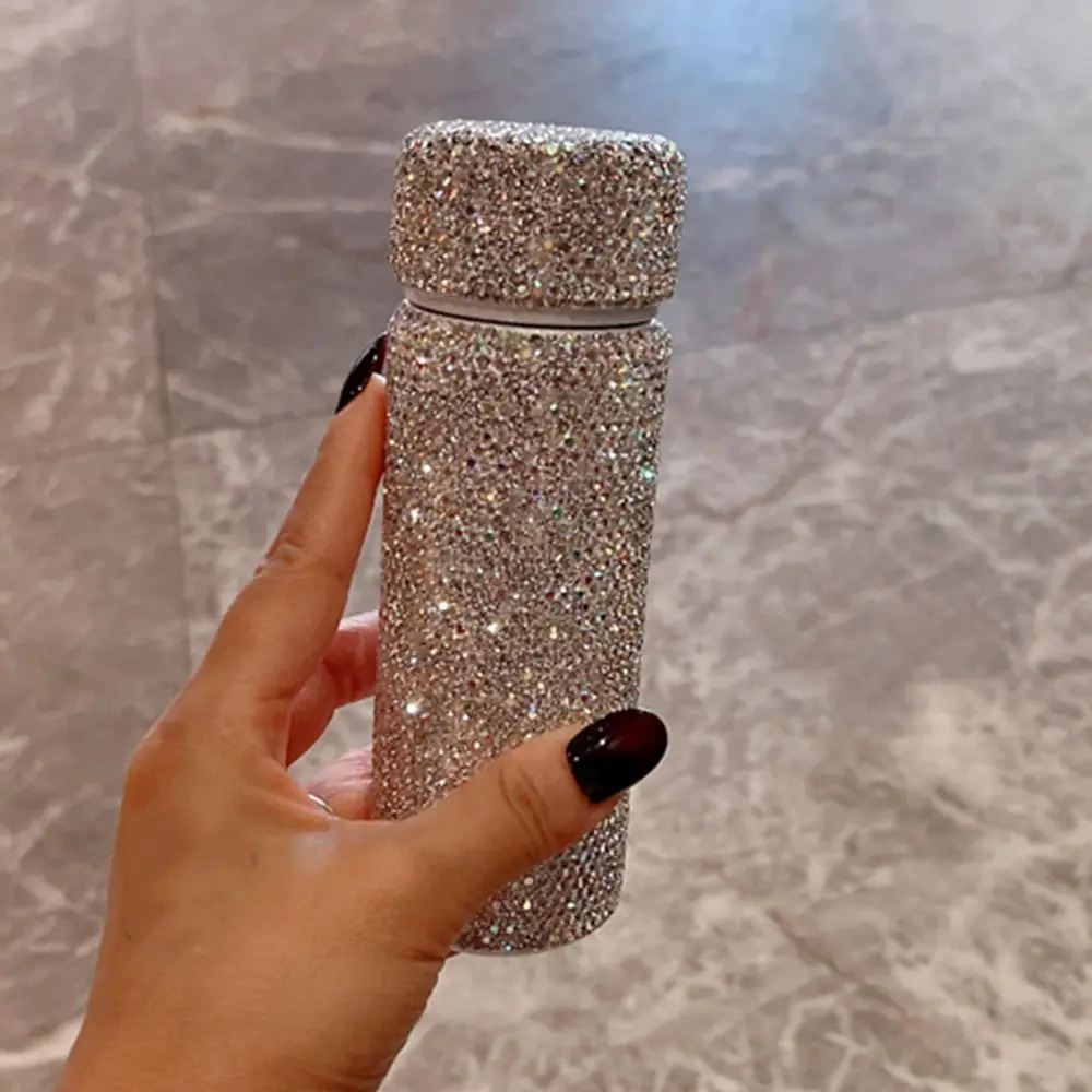 Creative Diamond Water Bottle Portable Shiny Rhinestone Diamond-encrusted Mug Exquisite Stainless Steel Refillable Water Bottle