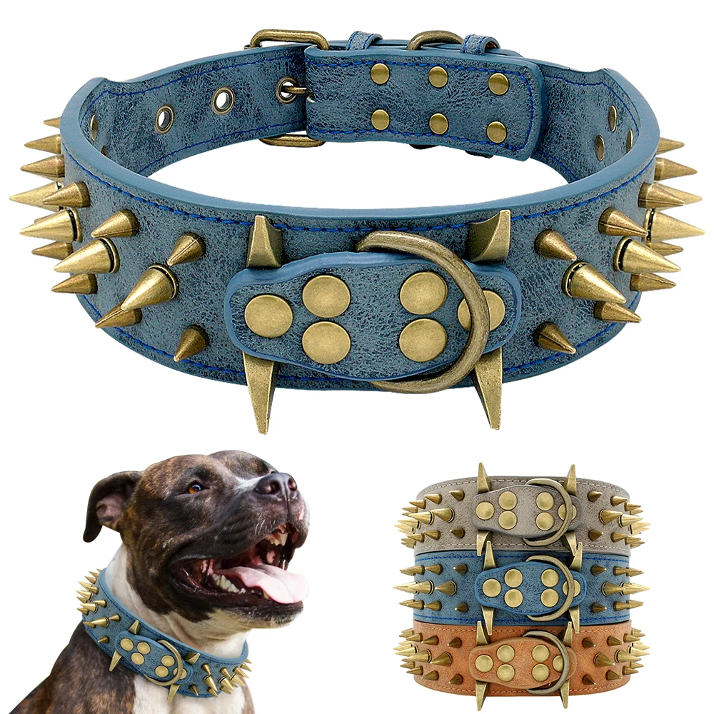 Cool Dog Collar Spiked Studded Leather Pet Dog Collars Pitbull Bulldog Collar Perro For Medium Large Dogs Boxer German Shepherd