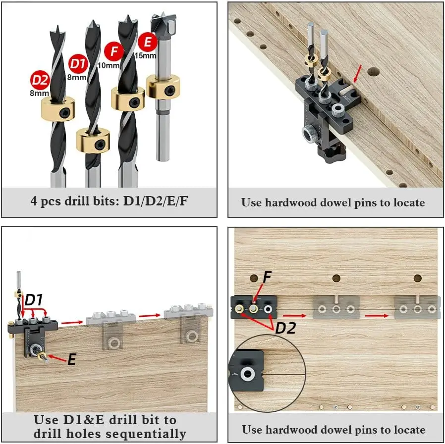 Imagem -06 - Precisão Dowel Cam Jig Versátil Carpintaria Kit Faça Você Mesmo Guia de Perfuração Carpintaria Posição Locator Perfurador em 1