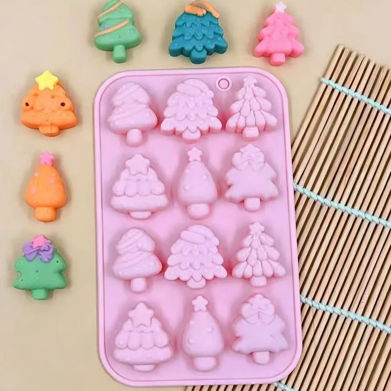 12 with 6 Different Christmas Tree Shapes Baking Cake Molds Holiday Chocolate Epoxy Silicone Molds Cake Decorating Tools