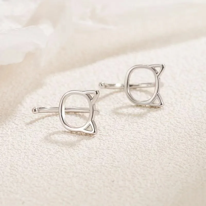 Fashion Simple Hollow Cute Cat Stud Earrings For Women Girls Silver Color Small Earrings Teen Jewelry image 5
