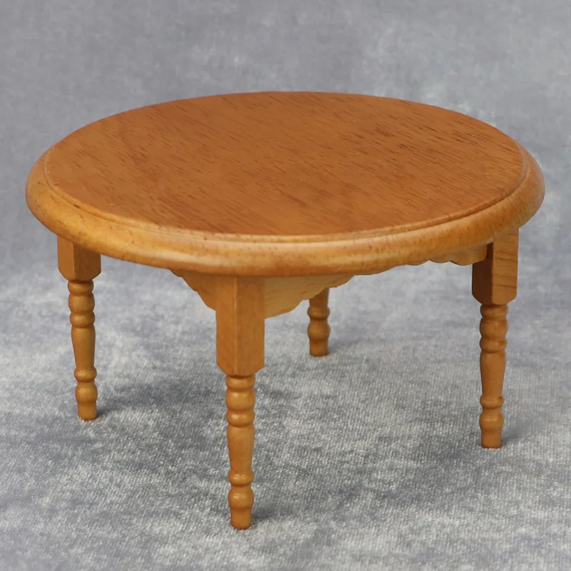 1:12 Miniatur Rumah Boneka Kerajinan Kayu - Set Meja dan Kursi Kayu Solid Warna Chestnut untuk Ruang Makan