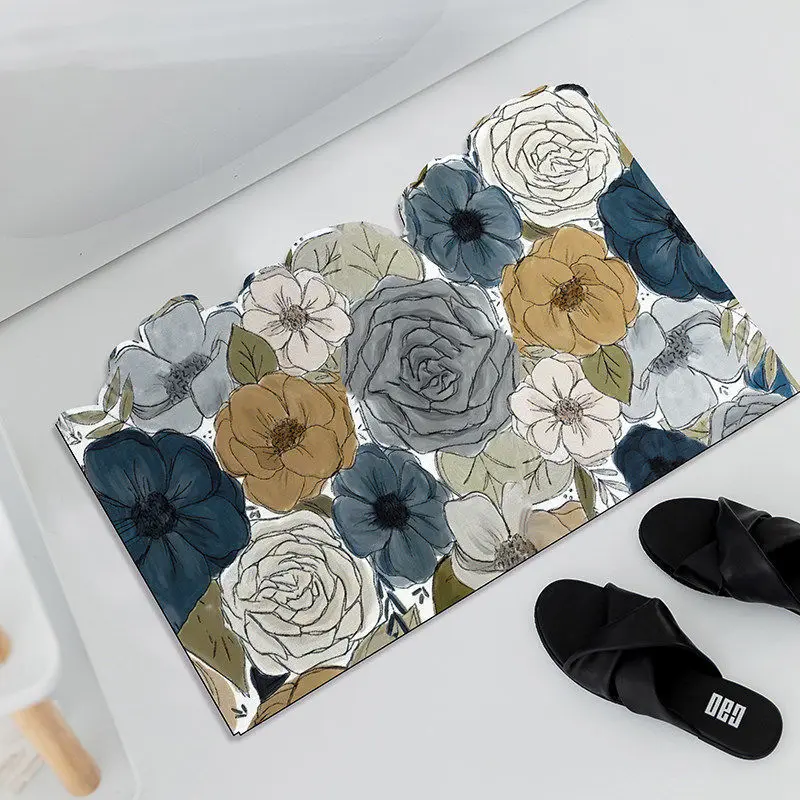 Oil Painting Flora Bath mat Diatomaceous Earth Bathroom Rugs Super Absorbent Quick Dry Non Slip Thin Floor Mats Fit Shower Rug