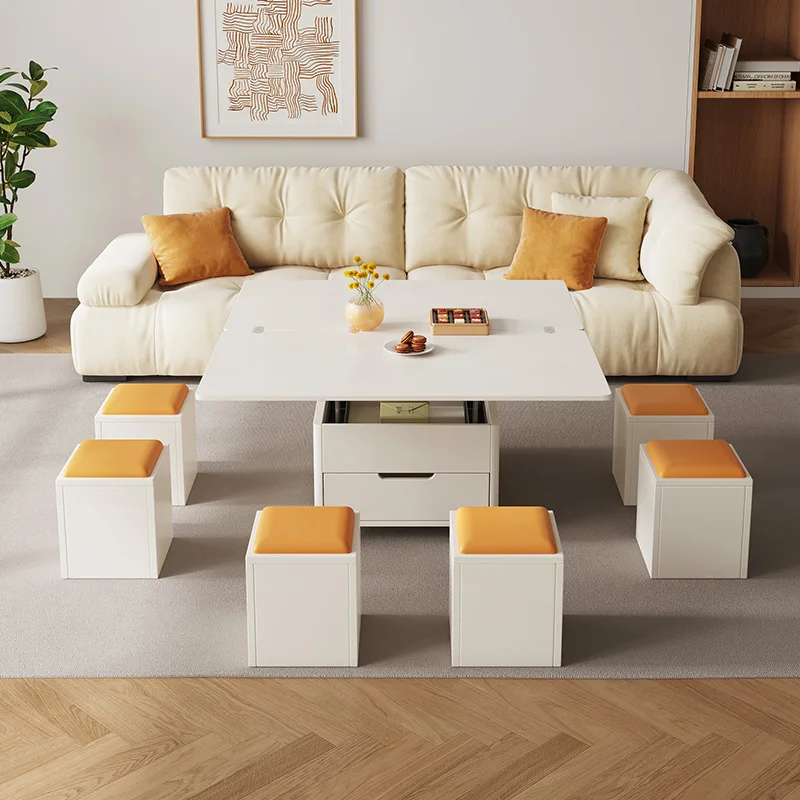 طاولة قهوة متعددة الوظائف قابلة للرفع، طاولة طعام مزدوجة الأغراض قابلة للطي بالرياح الكريمية، طاولة غرفة معيشة بسيطة #2