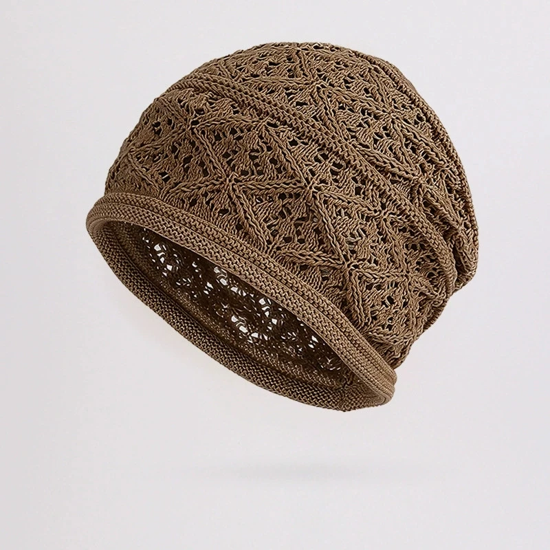 Ladies Cuffed Hollow‑Out Slouchy Hats Breathable Wool‑Blend Crochet Knit Beanie for Women for Autumn & Winter