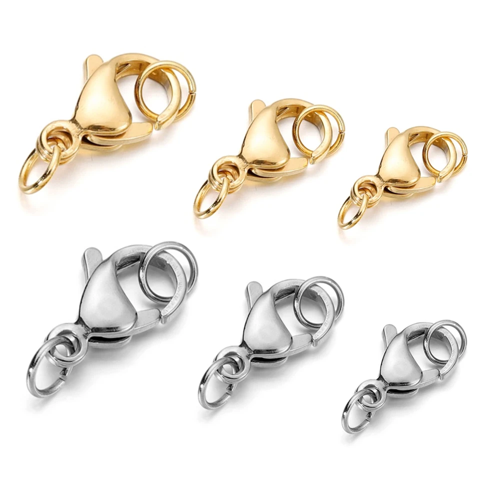 10-30Pcs Stainless Steel Lobster Clasp with Jump Rings For