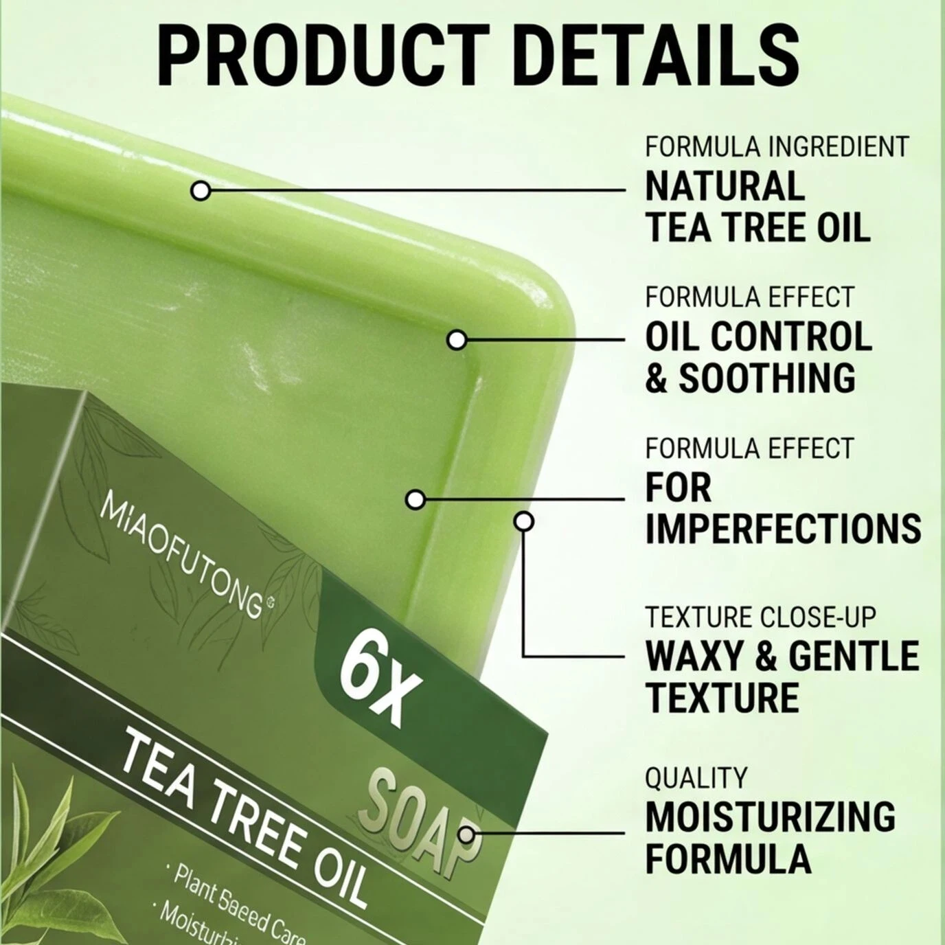 4Pc Tea Tree Oil Handmade Soap Anti Mite Purifying Cleansing Bar Refreshing Oil Balancing Mild Daily Skin Care Soap For MenWomen view 2