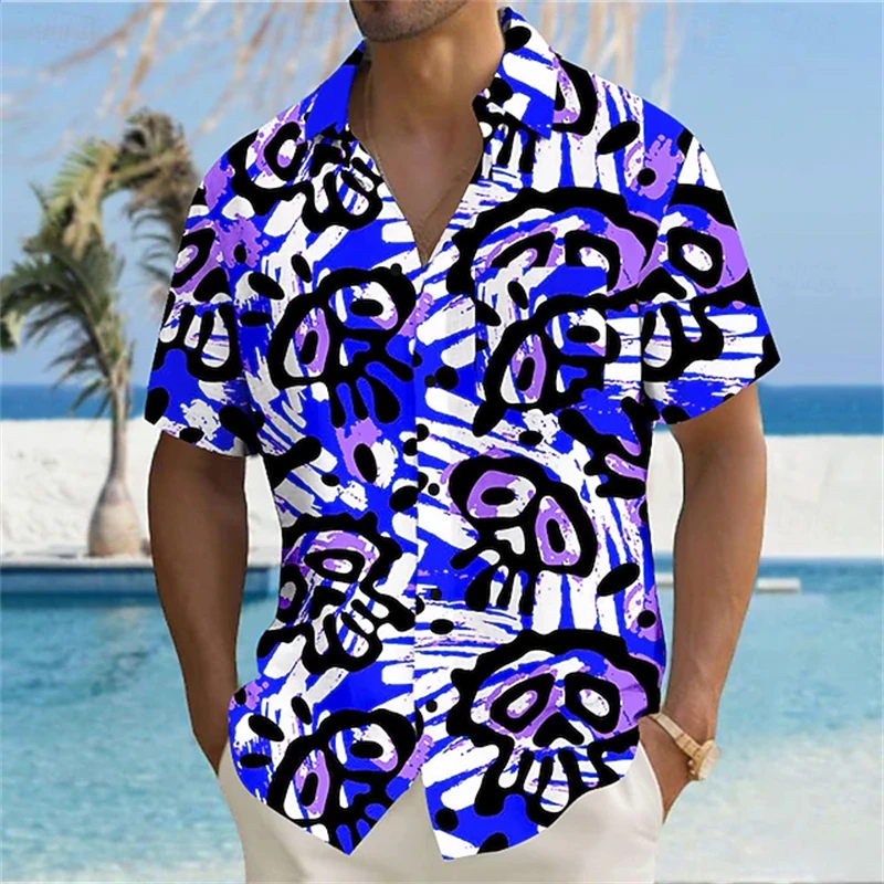 الرجعية الكلاسيكية 70s نمط طباعة قميص بأكمام قصيرة للرجال عارضة التلبيب زر قميص 3D المطبوعة البوليستر أزياء الشارع قميص #4