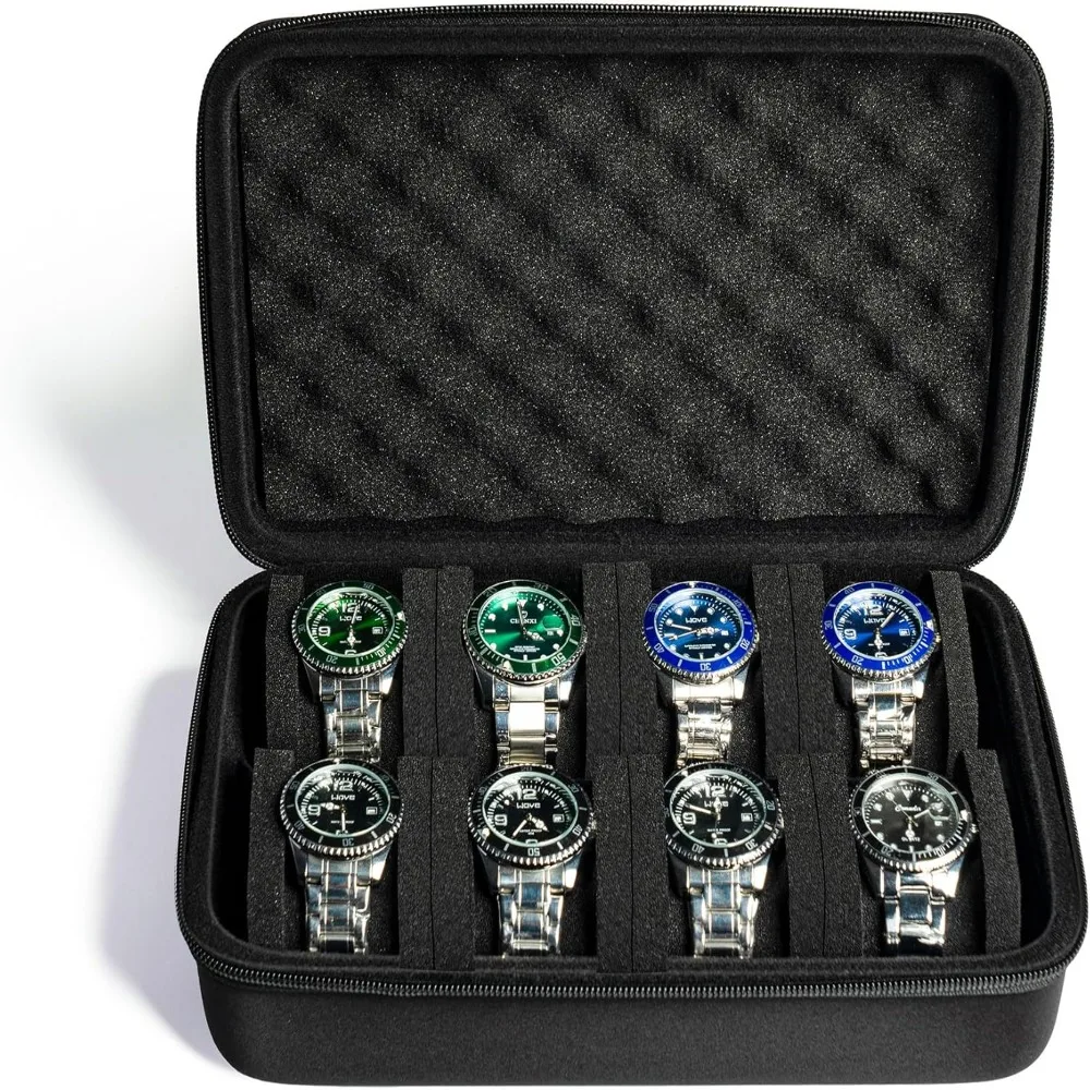 

Коробка для часов на 6/8/10/12/15 слотов, жесткий противоударный футляр для демонстрации часов, с застежкой-молнией, устойчивый к падениям, для путешествий