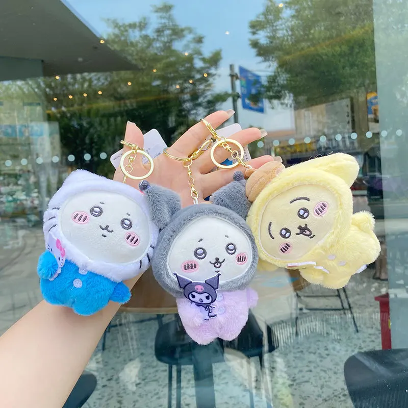 Funny Chiikawa Plush Doll Keychain Pudding Usagi Soft Fluffy Hanging Pendant Lovely Small Stuffed Toy For Kids Party Favor Gift