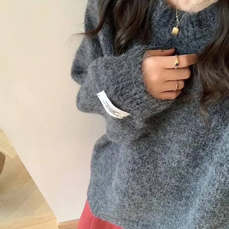 

Women's Lapel Thicken Retro Sweater Cardigan Knitwear Pullover Long Sleeves Coat Knitted Girl's Autumn Winter Korean Style Top