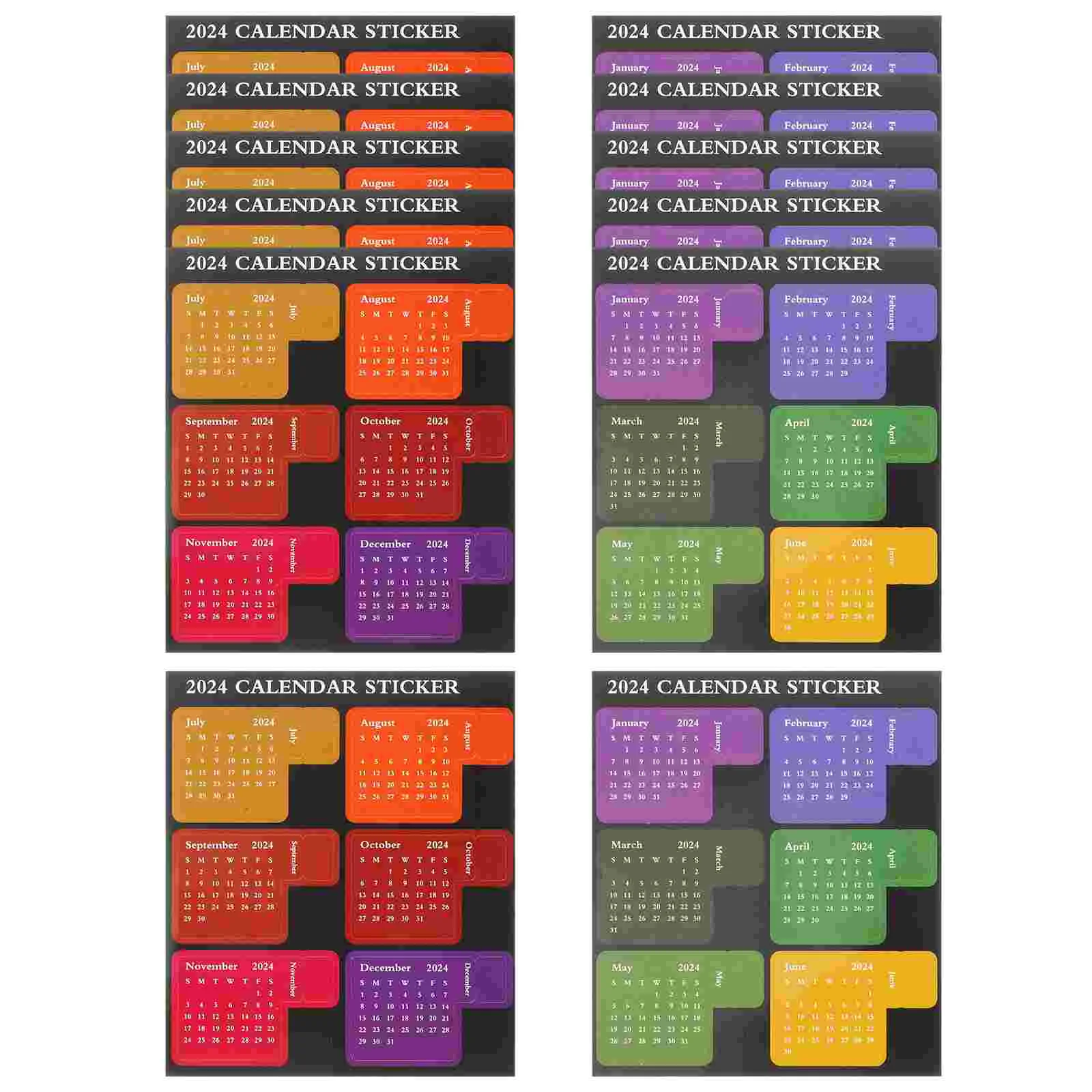 12 Sheets 2024 Index Portable Labels Self-adhesive Monthly Stickers Schedule Calendar Planner Notebook