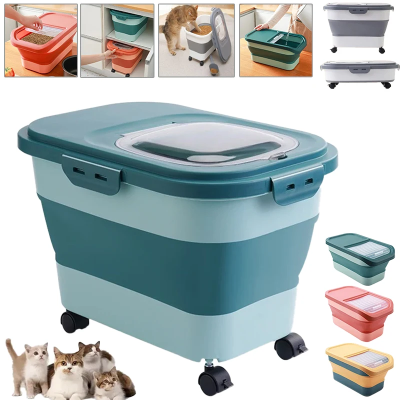 

1PC Large Capacity Folding Pet Food Storage Barrel Plastic Transparent Flap Thickening Design Durable Dry Cat Food Box고양이사료통을 접다