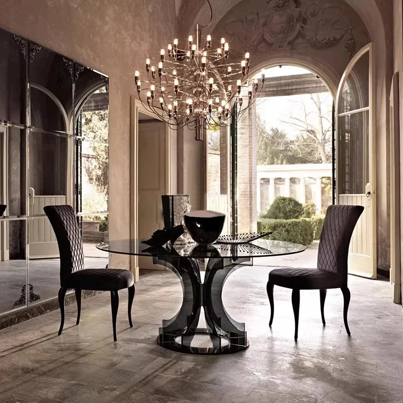 

# Скандинавский круглый обеденный стол для дома, гостиной, черный акриловый обеденный стол, набор, 6 мест