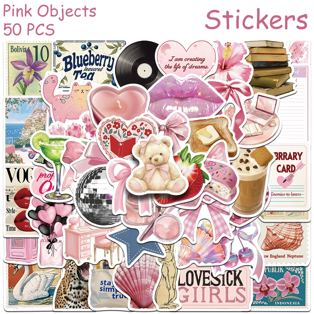 50 قطعة كائنات الوردي ملصقات الشارات للهاتف المحمول سجل القصاصات سكيت خوذة Graffiti بها بنفسك الكتابة على الجدران ملصقات الجمالية الهدايا الإبداعية