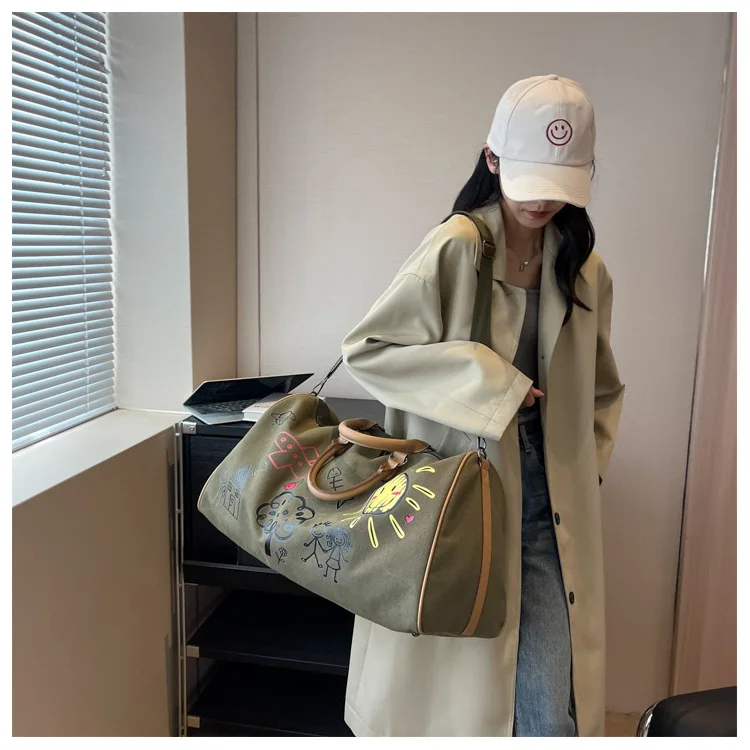 Sac de voyage imprimé 2025, sac de week-end de grande capacité pour femmes et hommes, sac à main décontracté, fourre-tout à bandoulière