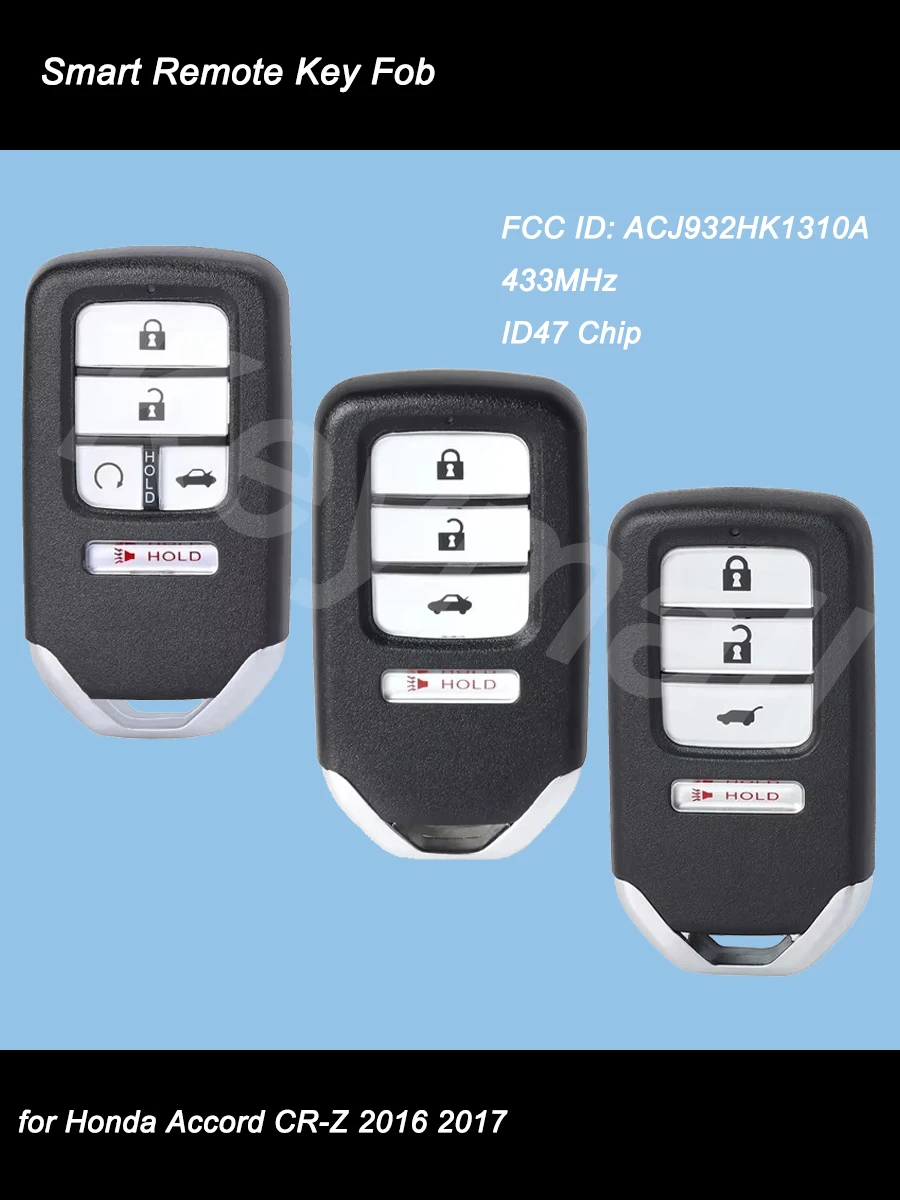 KEYECU Smart Remote Control Car Key With 4 / 5 Buttons 433MHz ID47 Chip for Honda Accord CR-Z 2016 2017 FCC ID: ACJ932HK1310A