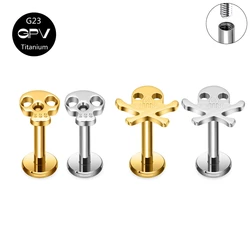 1/10PCS G23 Titanium Ear Cartilage Nail Skull Head 16G Vacuum Gold-Plated Lip Nail Nose Nail Perforated Jewelry Ear Nail