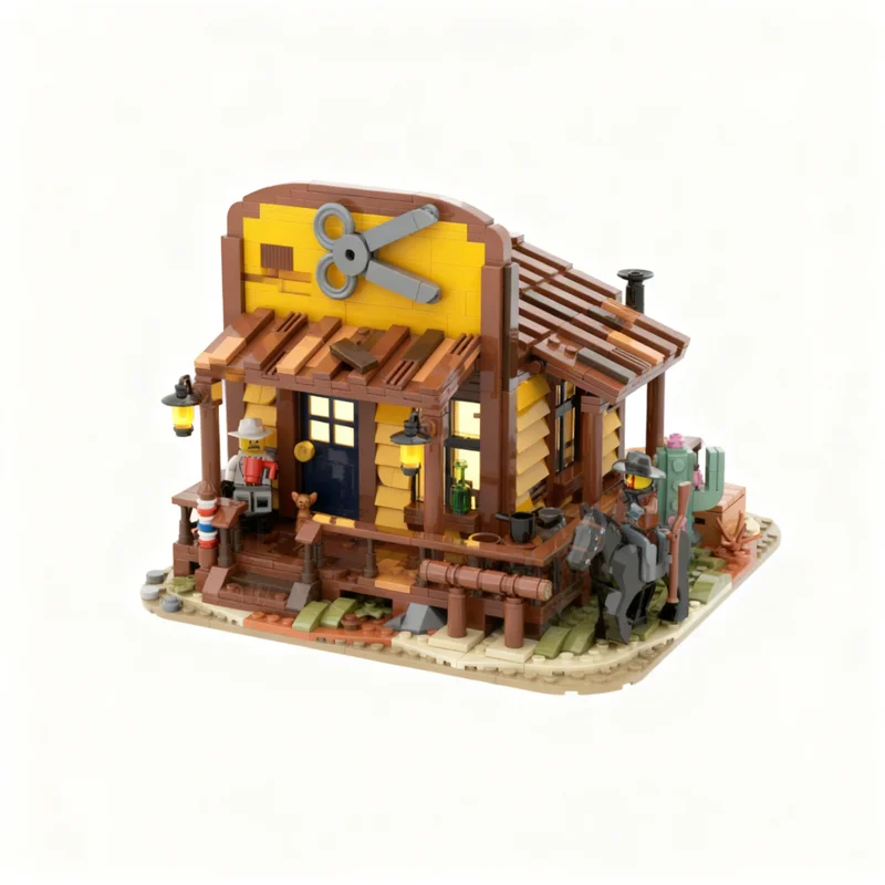 

1304PCS MOC Street View Barbershop Western Series 7 Model Custom Building Blocks Architecture DIY Assembly Display Gift Ideas