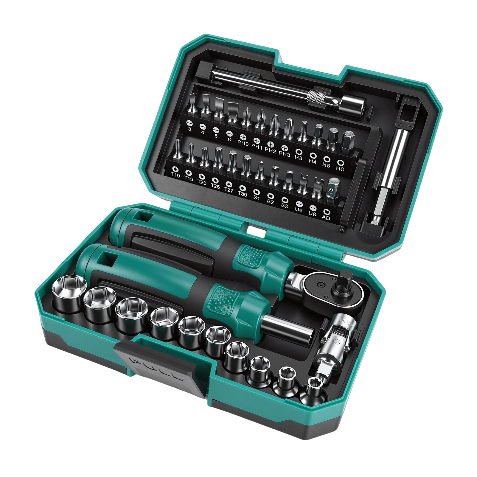 

Ratchet Wrench and Screwdriver Set 10 Sockets 24 Bits 2 Extension Bars 1/4 Inch Universal Joint Wrench and Screwdriver Set