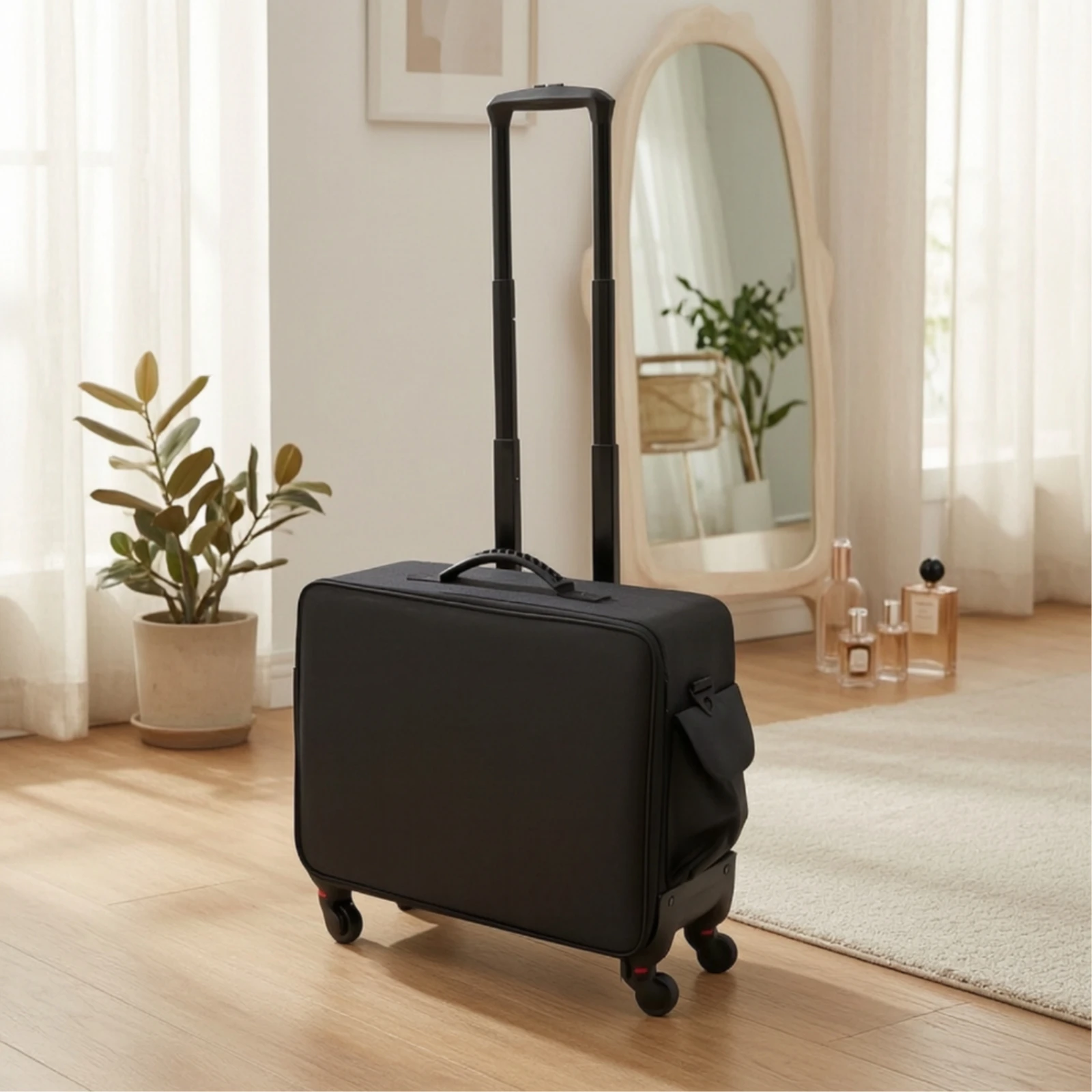 Makeup Trolley with Wheels Smooth-Rolling Makeup Case with Wheels Cosmetic Trolley Waterproof Two-Layer for Beauty Professionals view 5