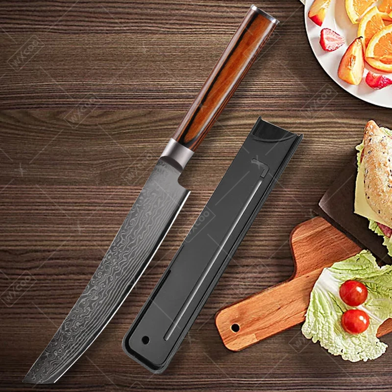 WXCOO Damascus Steel Fruit Knife Sharp Cutting Vegetable kitchen Slicing Knives Multi-Purpose Portable Knife BBQ Cooking Knives