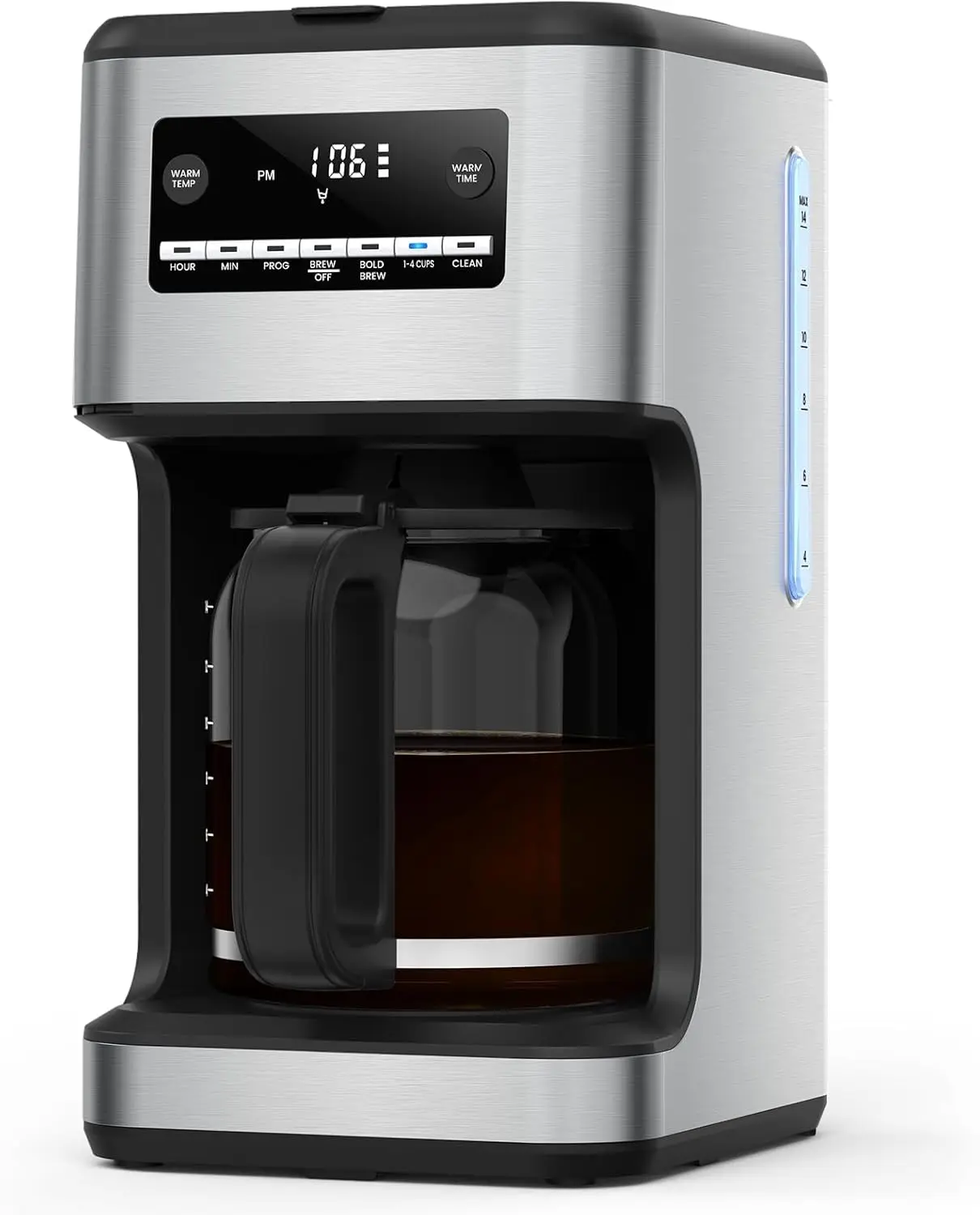 

NEW 14-Cup Coffee Maker, 24-Hour Programmable Coffee Brewer, Keep Warm, Drip Free, Washable Filter, Stainless Steel, Silver