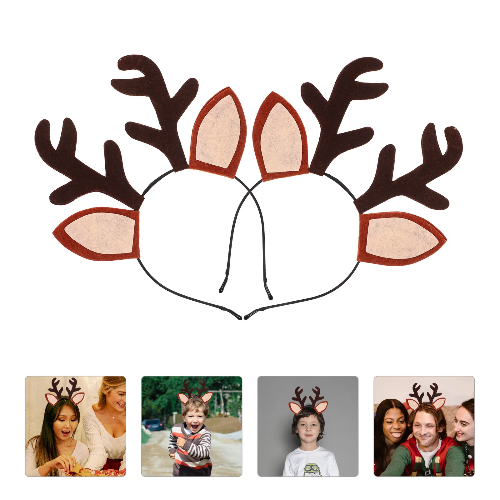 

2Pcs Antler Headband Christmas Reindeer Design Soft Comfortable Cloth Material Secure Iron Clasp Holiday Party Family Gathering