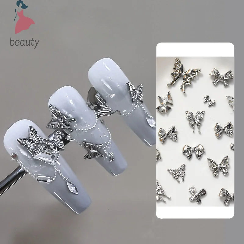 10 Stuks Zilver Legering Nail Art Strik Bedels Accessoires Onderdelen Voor Manicure Versieren Retro Nagels Decoratie Ontwerp Benodigdheden