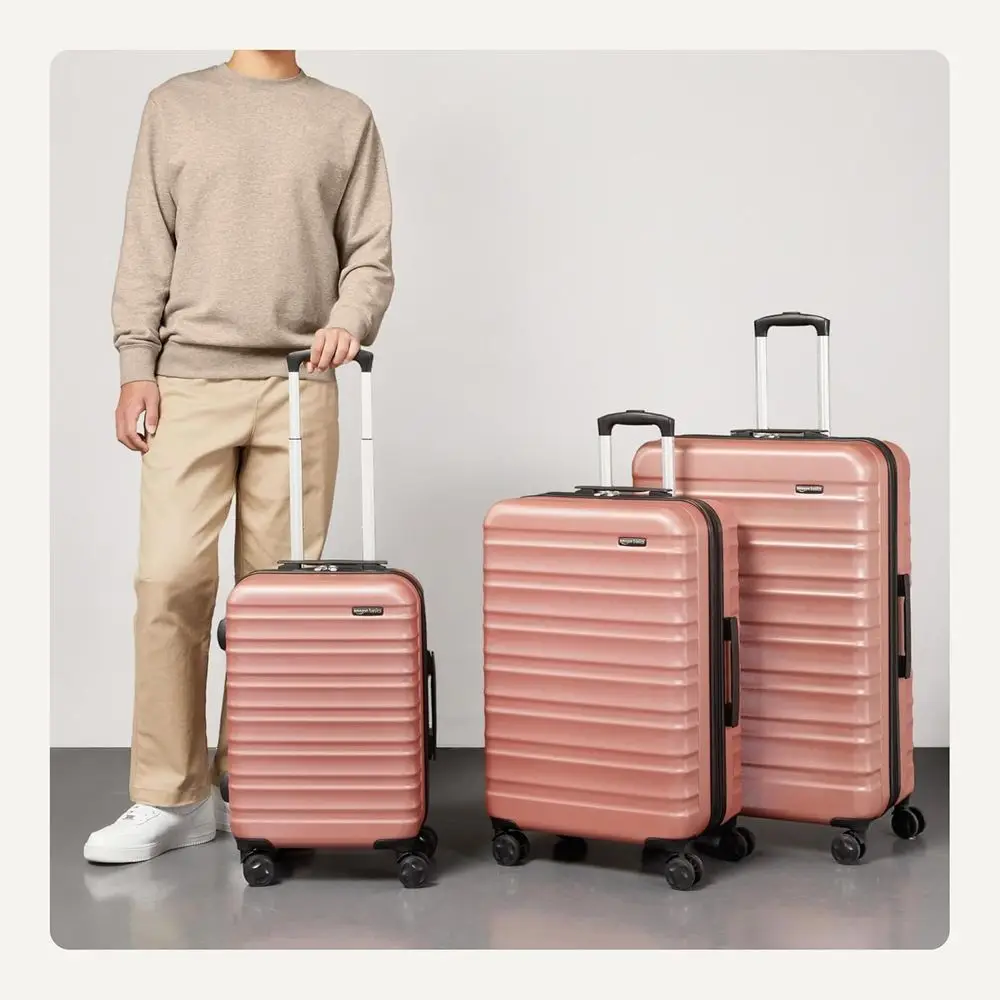 Expandable Hardshell Luggage Set - 3 Sizes: 21, 26, 30 with Wheels, Scratch-Resistant, Rose Gold
